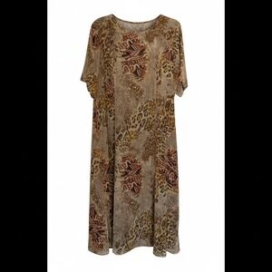 Chelsea Studio Women Brown Animal Tribal Print Midi Dress Sleeve Size 16W NWT's